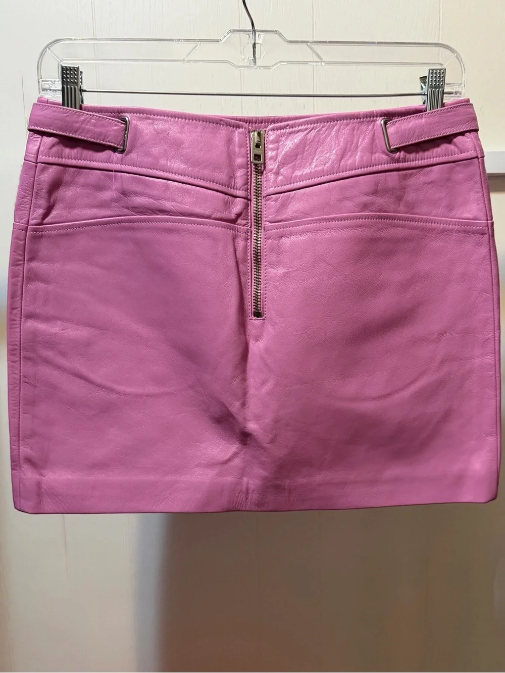 Coach Pink Calf Leather A-Line Mini Skirt w Pockets Sz 10